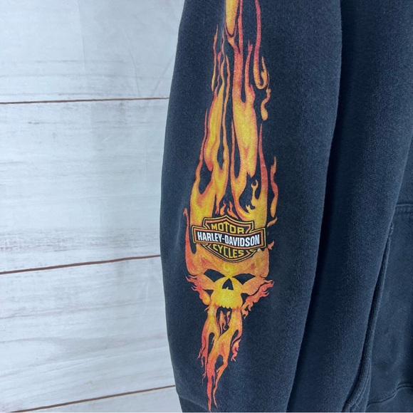 Vintage Y2K Harley Davidson Flames Faded Hoodie Large - Picture 4 of 8